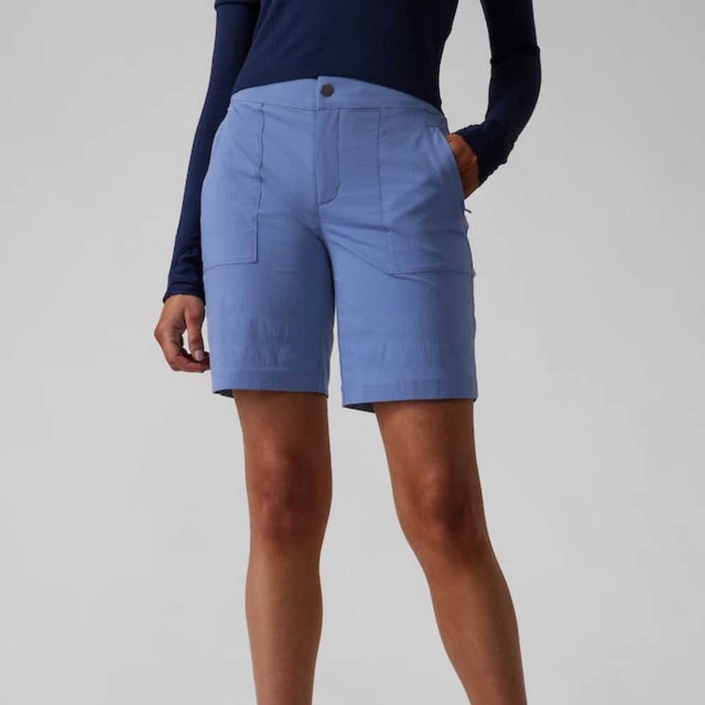 Athleta Trekkie Bermuda 2.0 Shorts Blue 10 - Picture 2 of 8